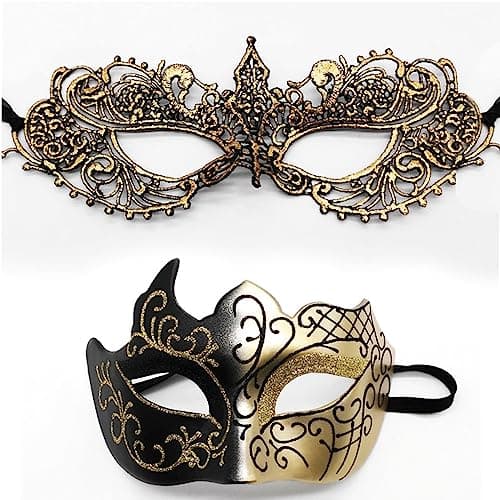 Cosmer Masquerade Mask for Couples Halloween Party 2Pack