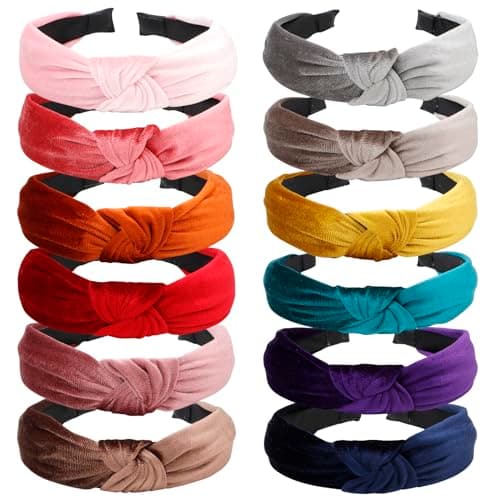VELSCRUN Pink Colorful 12 Pack Women's Knotted Headbands, Non-Slip Elastic Boho Style Accessories