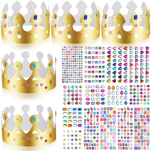 46-Piece Paper Crown Kit with Gems & Alphabet Stickers for Parties Favor Decoration