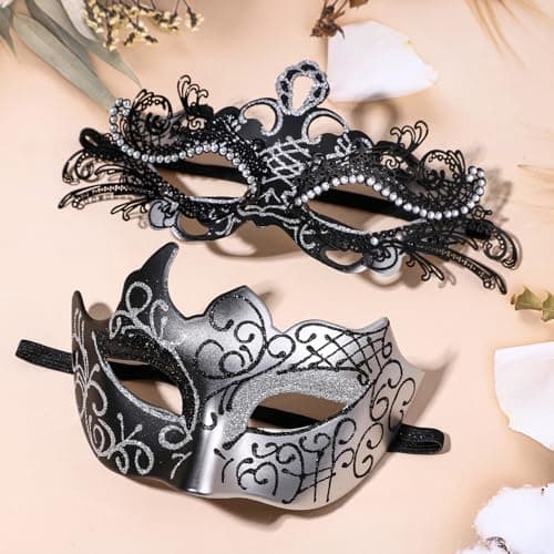 OIDEA Masquerade Mask Couples Set: Rhinestones Cosplay Party Mask