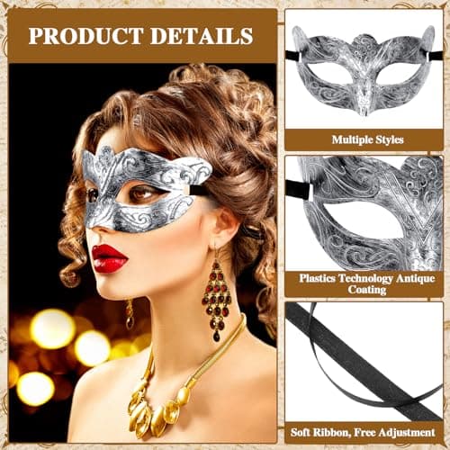Jenaai 50 Pcs Couple Mardi Gras Masquerade Mask for Costume Ball Party