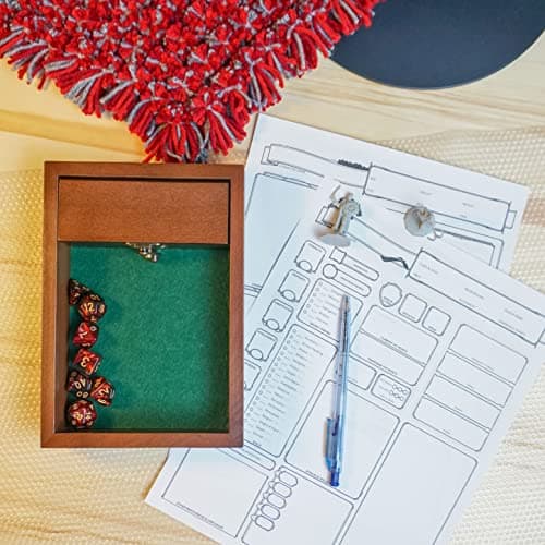 Wooden D&D Dice Tray with Storage, Metal Latch, Perfect Gift for DM