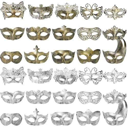 30 Pack Jucoan Vintage Venetian Masquerade Masks for Mardi Gras Halloween Cosplay Party