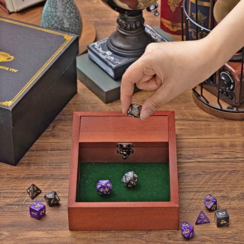Wooden Dice Tray with Storage & Travel Lid Secures Metal Latch