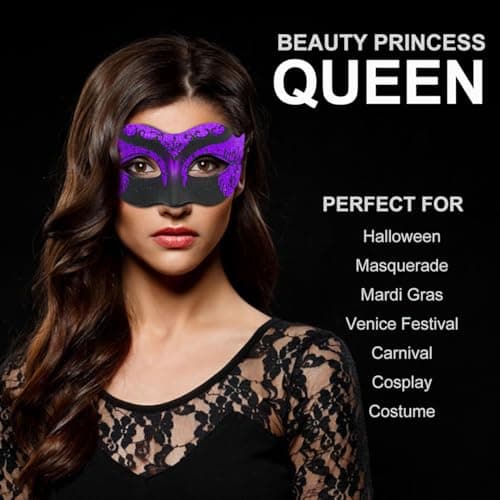 Ralleyfun Masquerade Mask for Couple, Venetian Mask for Halloween & Mardi Gras