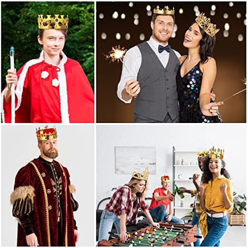 6 Pack Royal Gold Crowns King and Queen Costume Accessories for Men and Kids