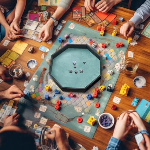 Wenqik 11.5 inch Octagon Dice Mat & Tray for Farkle & RPG Games (Black, Bluish Green)