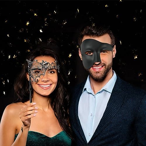 Thmyo Couple Venetian Masquerade Masks with Stick for Party Costumes