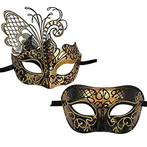 XVEVINA Couples Mardi Gras Venetian Masquerade Mask Set Party Costume Accessory