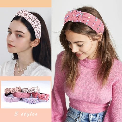 LOVNFC Girls' Colorful Wide Top Knot Headbands, 6Pcs No Slip Jewelry Embellished