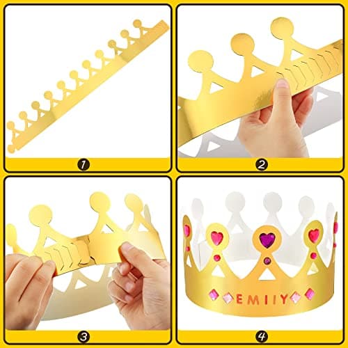 63pcs Gold Gem Princess & Prince Crowns for Kids & Adults Birthday Party Decor & DIY Favor Supplies