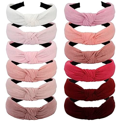 VELSCRUN Pink Colorful 12 Pack Women's Knotted Headbands, Non-Slip Elastic Boho Style Accessories