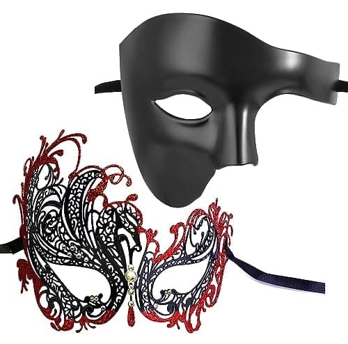 ZbFwmx Couple Black Masquerade Mask Set for Cosplay Party