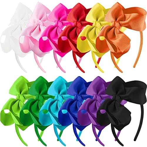 SIQUK 12 Piece Bow Headbands for Girls with Ribbon Bow | Boutique Grosgrain Headbands - 12 Colors