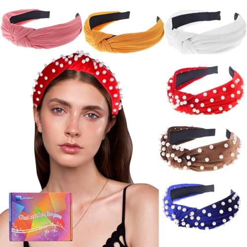LOVNFC Girls' Colorful Wide Top Knot Headbands, 6Pcs No Slip Jewelry Embellished