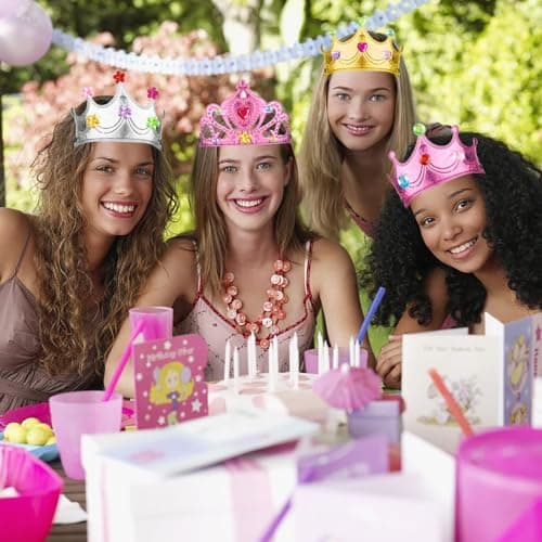 12 Crystal Diamond Stickers & 6 Foam Princess Crowns DIY Crowns Set for Kids