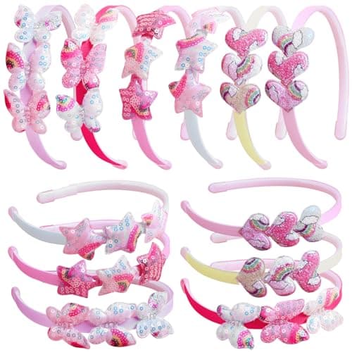 Sparkly Flower Sequin Headbands for Girls, Kids, and Teens, 3 CM Wide, 6 Pack