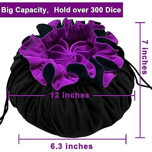 SIQUK Large Capacity Dice Bag with Pockets (Black & Dark Violet)