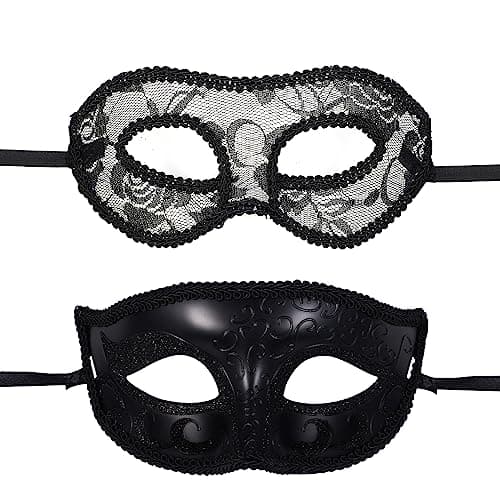 Vtrem Black Mardi Gras Masquerade Mask Set for Couples