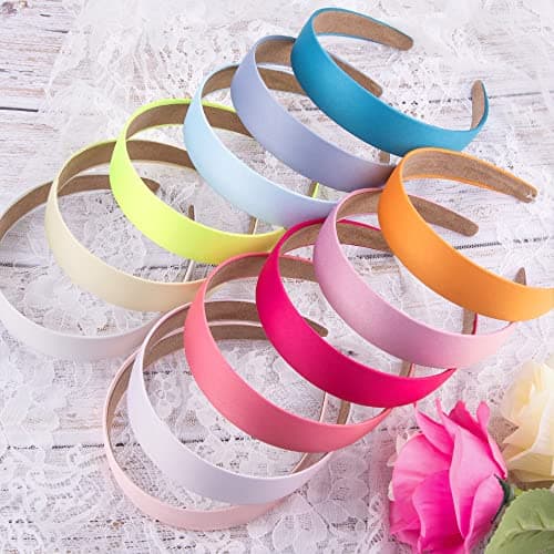 Satin Headbands Set, 12 Pieces, 1 Inch Wide, Colorful, Non-slip for Women and Girls