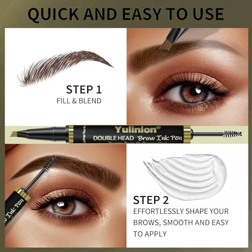 2-in-1 Dual Head Eyebrow Pen & Gel, Waterproof 3# Dark Brown