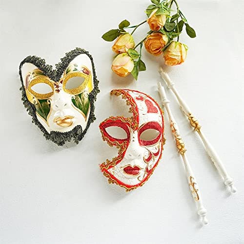 YU FENG 2 Pack Couple's Venetian Masquerade Mask on a Stick for Carnival