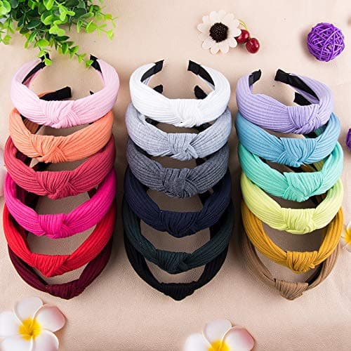 SIQUK Women's Wide Turban Headband for Women 18 Pieces Cross Knot HeadbandComfortable Cloth Headband