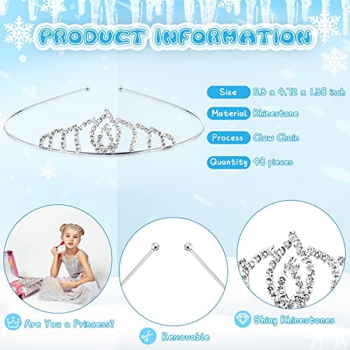 Silver Rhinestone Princess Tiara Crown for Girls, Bulk Birthday Party Jewelry