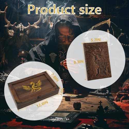 2-in-1 Metal DND Dice Tray & Organizer with Flame Wood Box & Notebook