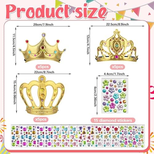 30 PCS Foaming Diamond Stickers Crowns for Princess Party Supplies