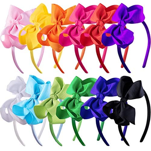 SIQUK 12 Piece Bow Headbands for Girls with Ribbon Bow | Boutique Grosgrain Headbands - 12 Colors