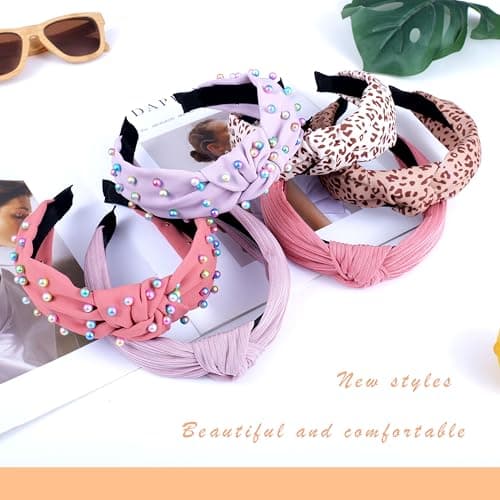 LOVNFC Girls' Colorful Wide Top Knot Headbands, 6Pcs No Slip Jewelry Embellished