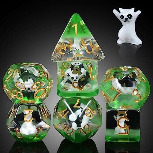 Enchanting Cat D&D 7PC Resin Dice Set with Bag