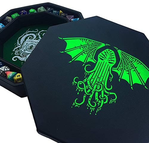 Cthulhu Tome Red Dice Tray - 9" Octagon with Lid & D&D Dice Staging