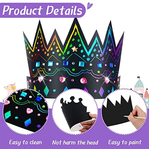 Lewtemi 110 Pcs Rainbow Scratch DIY Paper Crowns & Hats Bulk Set