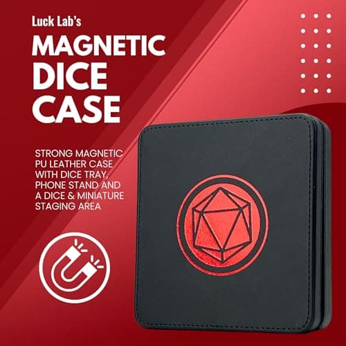 Luck Lab Compact Magnetic Dice Case with Tray & Phone Stand - RPG & D&D Dice Storage (Red)