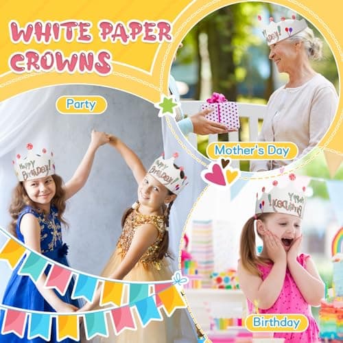 Jetec White Paper Kids' DIY Birthday Crowns for Classroom Party Hats Decorations