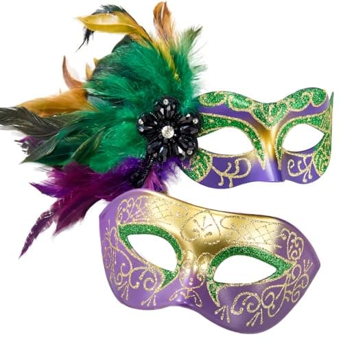Couple Masquerade Mask - Feathered Purple Mask for Masquerade, Mardi Gras, Halloween Cosplay Prom, Christmas