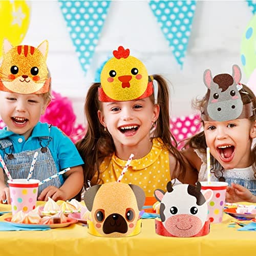 Yinder 48pcs Farm Animal Paper Crowns for Party Favors