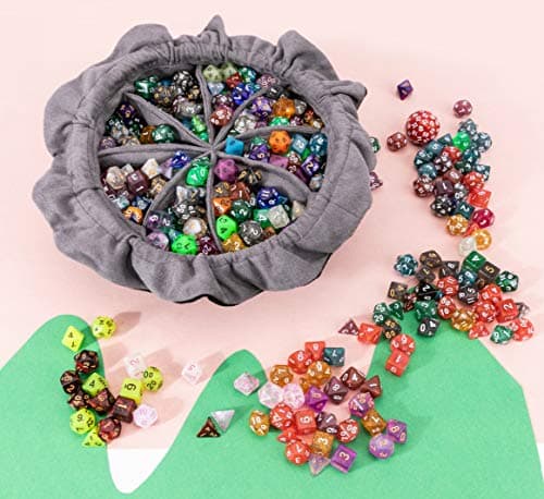 Black DND Dice Bags with Pockets, Large Capacity Over 300 MTG RPG Dices