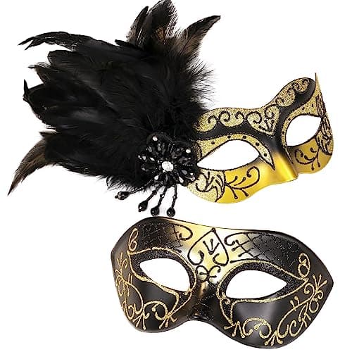 Couple Masquerade Mask - Feathered Purple Mask for Masquerade, Mardi Gras, Halloween Cosplay Prom, Christmas
