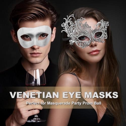 Aqearl Couple Venetian Mask for Halloween Party Prom Ball Costume