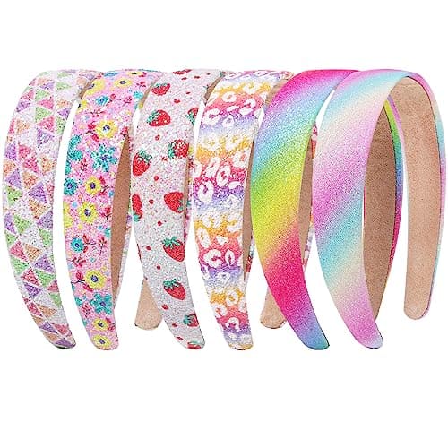 Sparkly Flower Sequin Headbands for Girls, Kids, and Teens, 3 CM Wide, 6 Pack