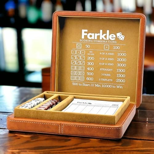 Luck Lab Farkle Dice Tray & Storage Case - 2 Sets of Pearl Dice, Score Pad, Pen Holder (Brown)