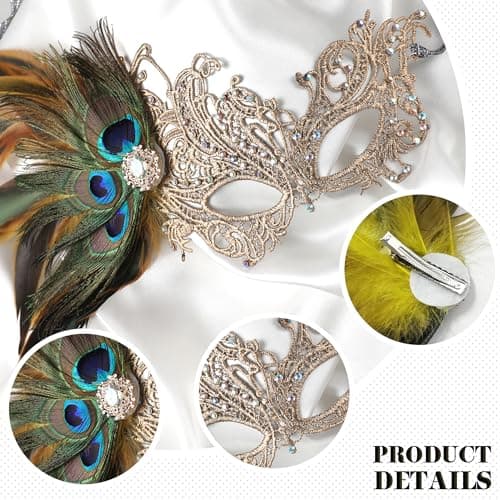 Zinniday Women's 1920s Peacock Feather Masquerade Mask for Halloween & Mardi Gras