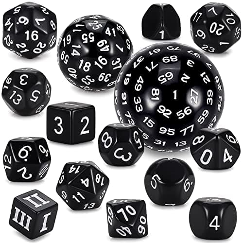 CiaraQ DND Polyhedral Dice Set (15pcs) with Bag for Dungeons & Dragons Games (Black & Green)