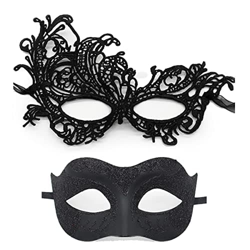 Cosmer Masquerade Mask for Couples Halloween Party 2Pack