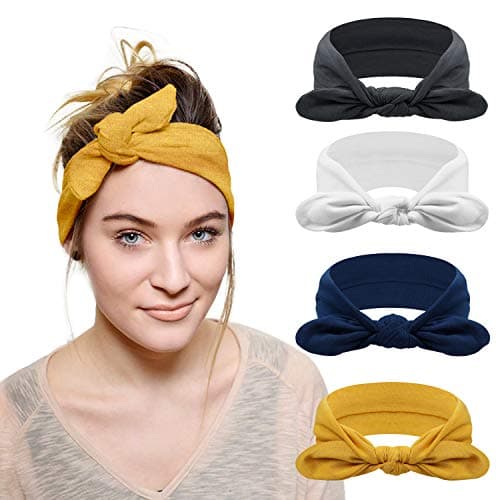 DRESHOW 4 Pack Bow Knotted Headbands for Women Running Sport Elastic Hair Wrap