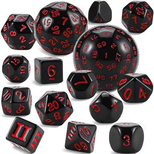 CiaraQ DND Polyhedral Dice Set (15pcs) with Bag for Dungeons & Dragons Games (Black & Green)