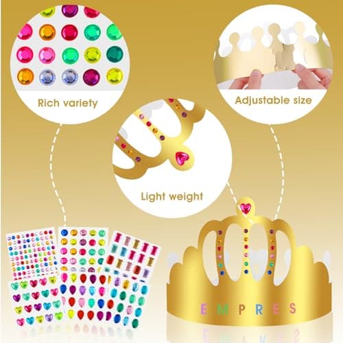 5pcs Gold Paper Crowns with Gem Stickers Alphabet Numbers Party Hats